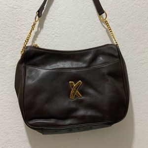 vintage Paloma Picasso  Brown gold chain Leather  Bag Handbag